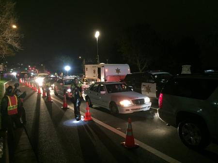 Traffic lined up at DUI checkpoint