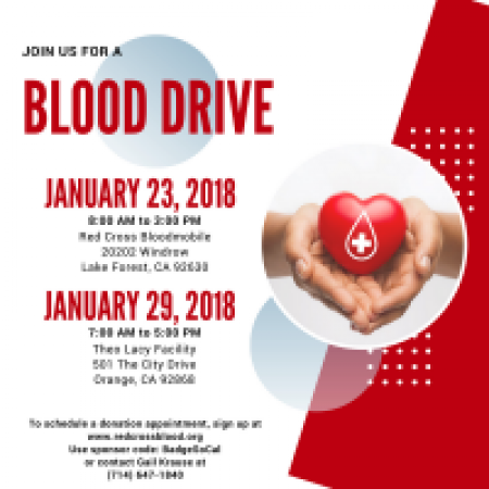 Blood drive January 23, 2018 and January 29, 2018