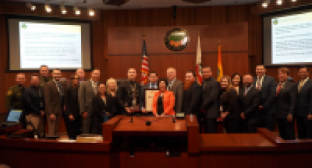 Council members pose for photo in town hall