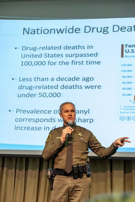 Sheriff Barnes speaks at the inaugural Fighting Fentanyl Together Forum 